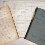 Blick in das Geburtenregister der Stadt Halberstadt von 1874, das Kirchenbuch der Domgemeinde von 1850 und das Militärstammbuch von 1840